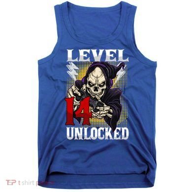 14th Birthday Gamer Skeleton Level 14 Unlocked Gaming Gift Tank Top