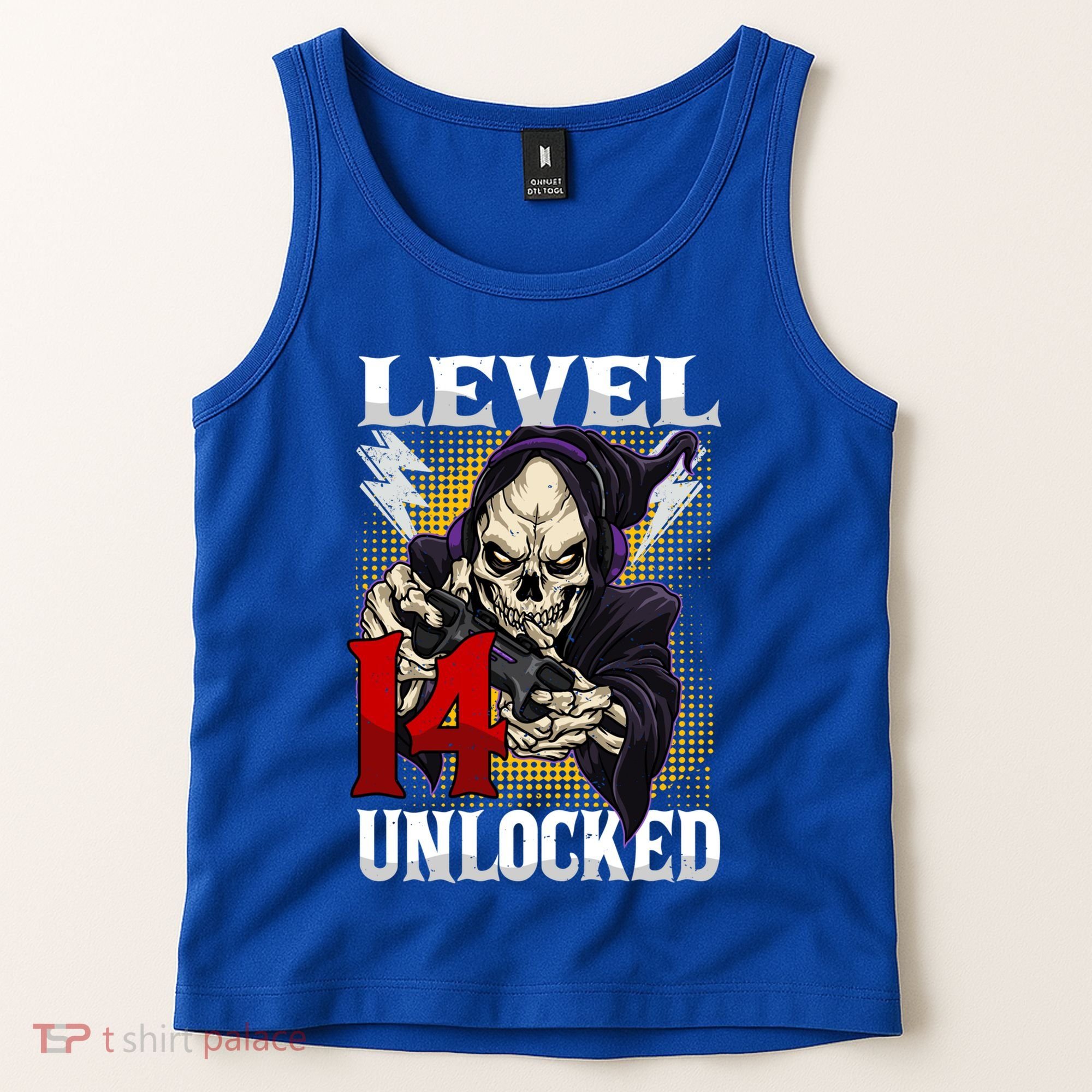 14th Birthday Gamer Skeleton Level 14 Unlocked Gaming Gift Tank Top