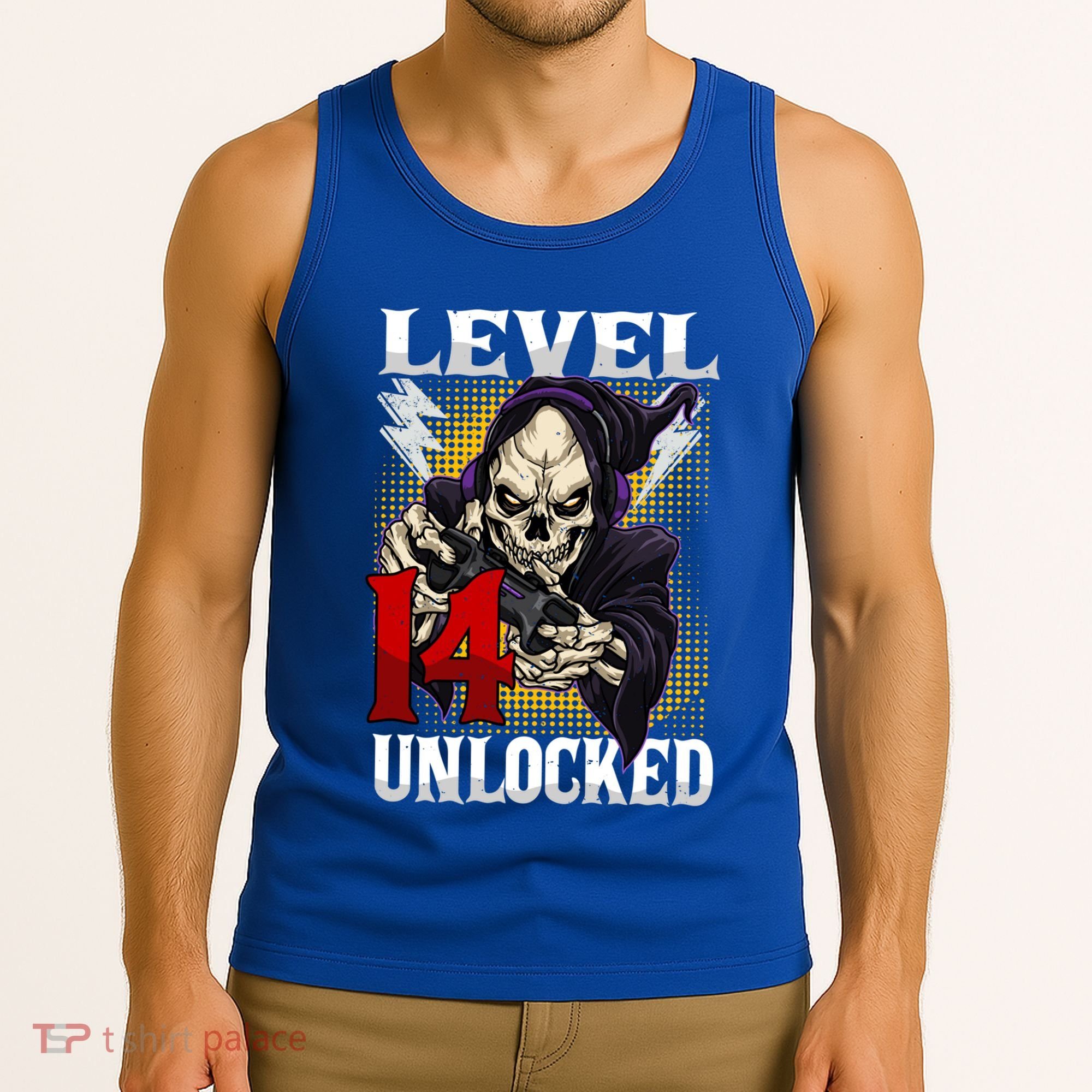 14th Birthday Gamer Skeleton Level 14 Unlocked Gaming Gift Tank Top