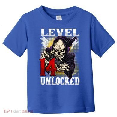 14th Birthday Gamer Skeleton Level 14 Unlocked Gaming Gift Toddler T-Shirt