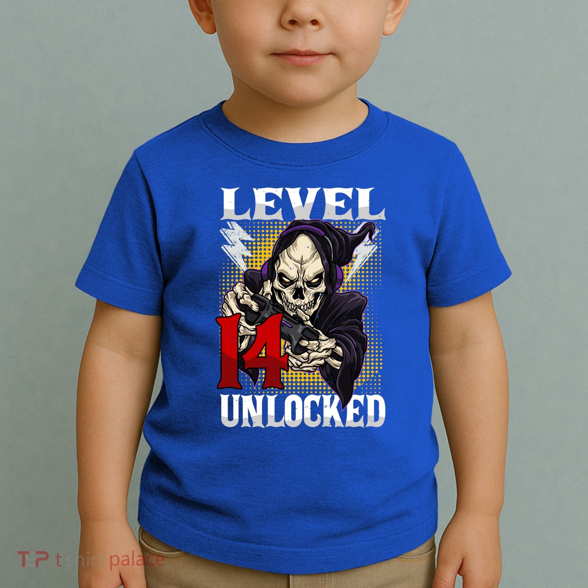 14th Birthday Gamer Skeleton Level 14 Unlocked Gaming Gift Toddler T-Shirt