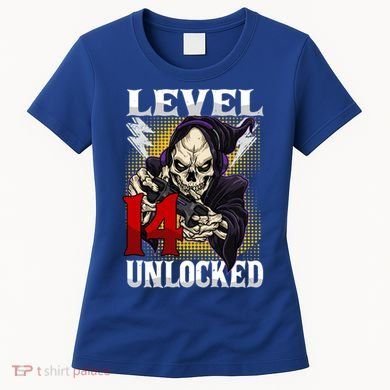 14th Birthday Gamer Skeleton Level 14 Unlocked Gaming Gift Women's T-Shirt