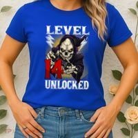 14th Birthday Gamer Skeleton Level 14 Unlocked Gaming Gift Women's T-Shirt thumb 2