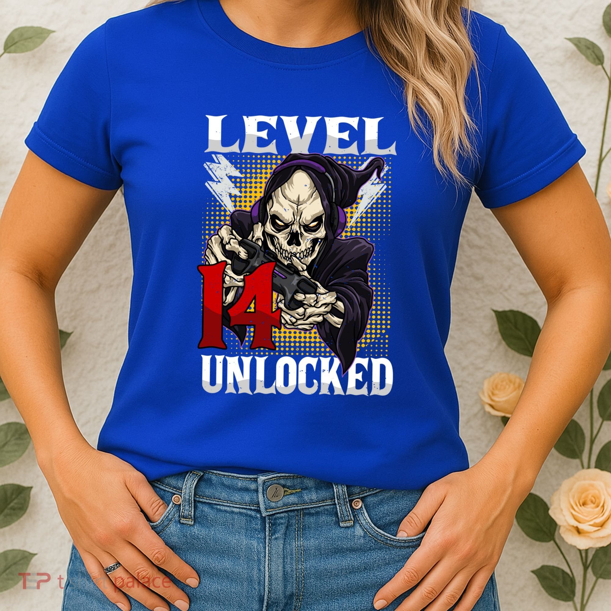 14th Birthday Gamer Skeleton Level 14 Unlocked Gaming Gift Women's T-Shirt