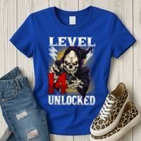 14th Birthday Gamer Skeleton Level 14 Unlocked Gaming Gift Women's T-Shirt thumb 3