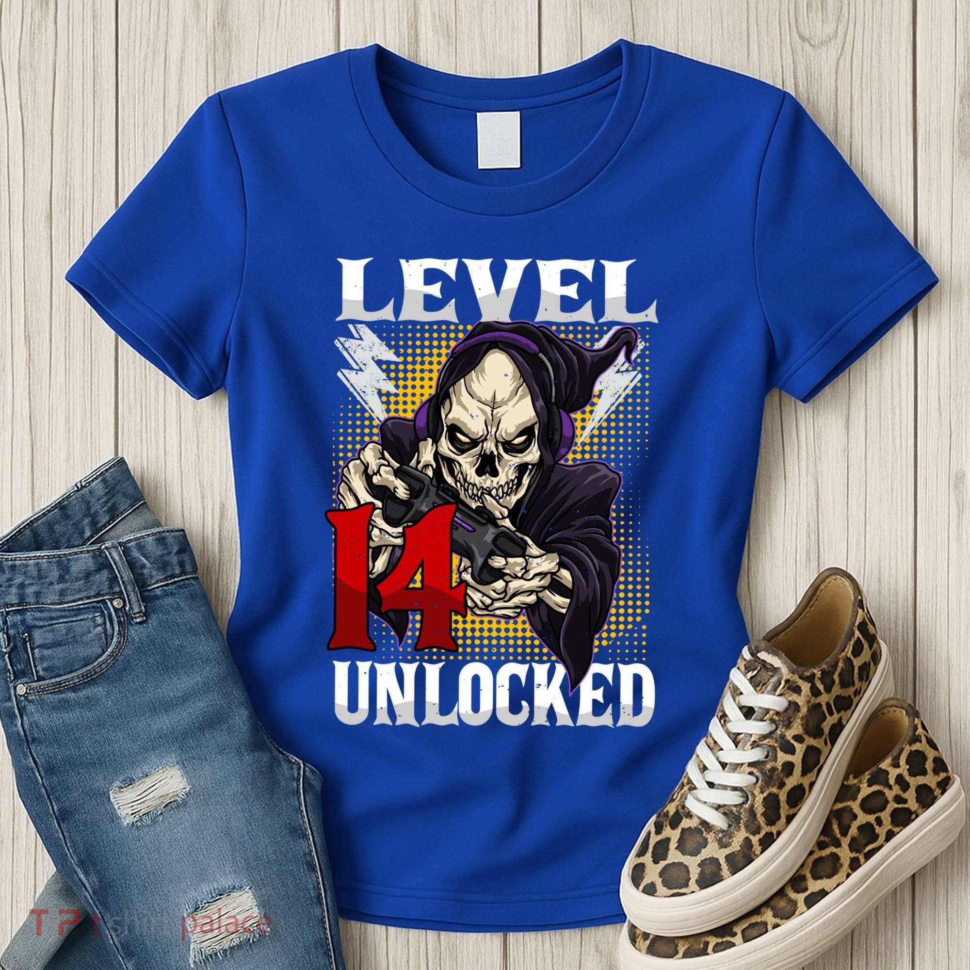 14th Birthday Gamer Skeleton Level 14 Unlocked Gaming Gift Women's T-Shirt