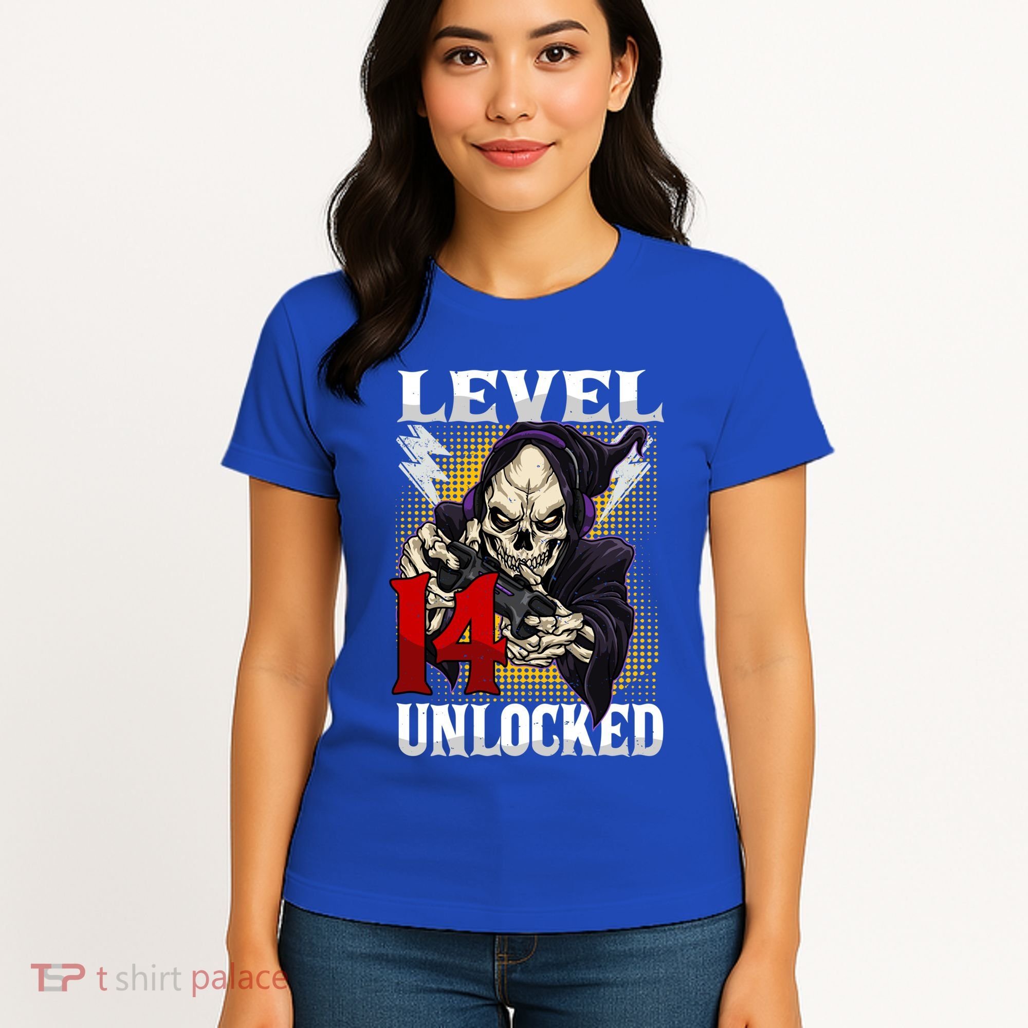 14th Birthday Gamer Skeleton Level 14 Unlocked Gaming Gift Women's T-Shirt