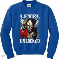 14th Birthday Gamer Skeleton Level 14 Unlocked Gaming Gift Kids Sweatshirt thumb 0