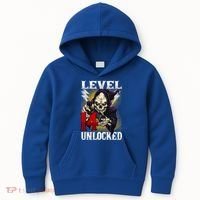 14th Birthday Gamer Skeleton Level 14 Unlocked Gaming Gift Kids Hoodie thumb 0