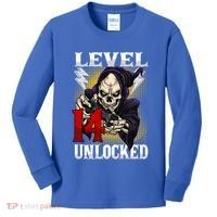 14th Birthday Gamer Skeleton Level 14 Unlocked Gaming Gift Kids Long Sleeve Shirt thumb 0