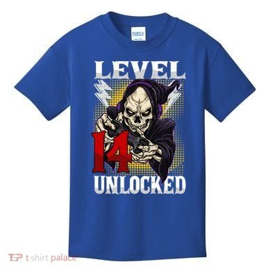 14th Birthday Gamer Skeleton Level 14 Unlocked Gaming Gift Kids T-Shirt