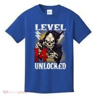 14th Birthday Gamer Skeleton Level 14 Unlocked Gaming Gift Kids T-Shirt thumb 0