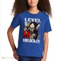 14th Birthday Gamer Skeleton Level 14 Unlocked Gaming Gift Kids T-Shirt thumb 2