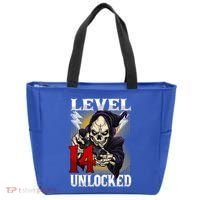 14th Birthday Gamer Skeleton Level 14 Unlocked Gaming Gift Tote Bag thumb 0