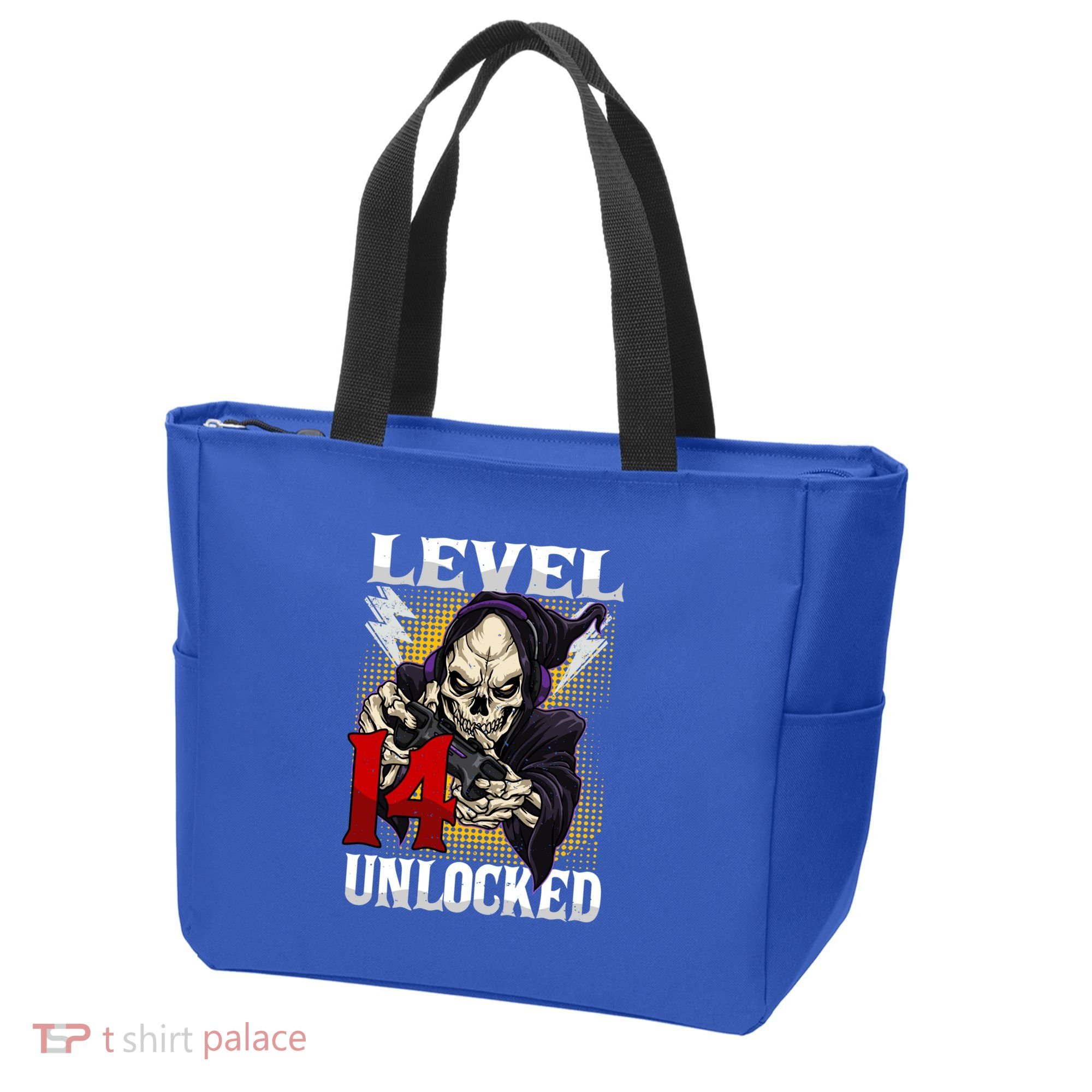 14th Birthday Gamer Skeleton Level 14 Unlocked Gaming Gift Tote Bag