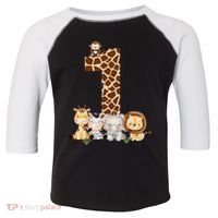 1st Birthday Jungle Animals Safari Giraffe Zebra Lion Wild Toddler Fine Jersey T-Shirt thumb 0