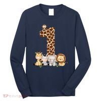 1st Birthday Jungle Animals Safari Giraffe Zebra Lion Wild Long Sleeve Shirt thumb 0