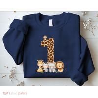 1st Birthday Jungle Animals Safari Giraffe Zebra Lion Wild Sweatshirt thumb 2