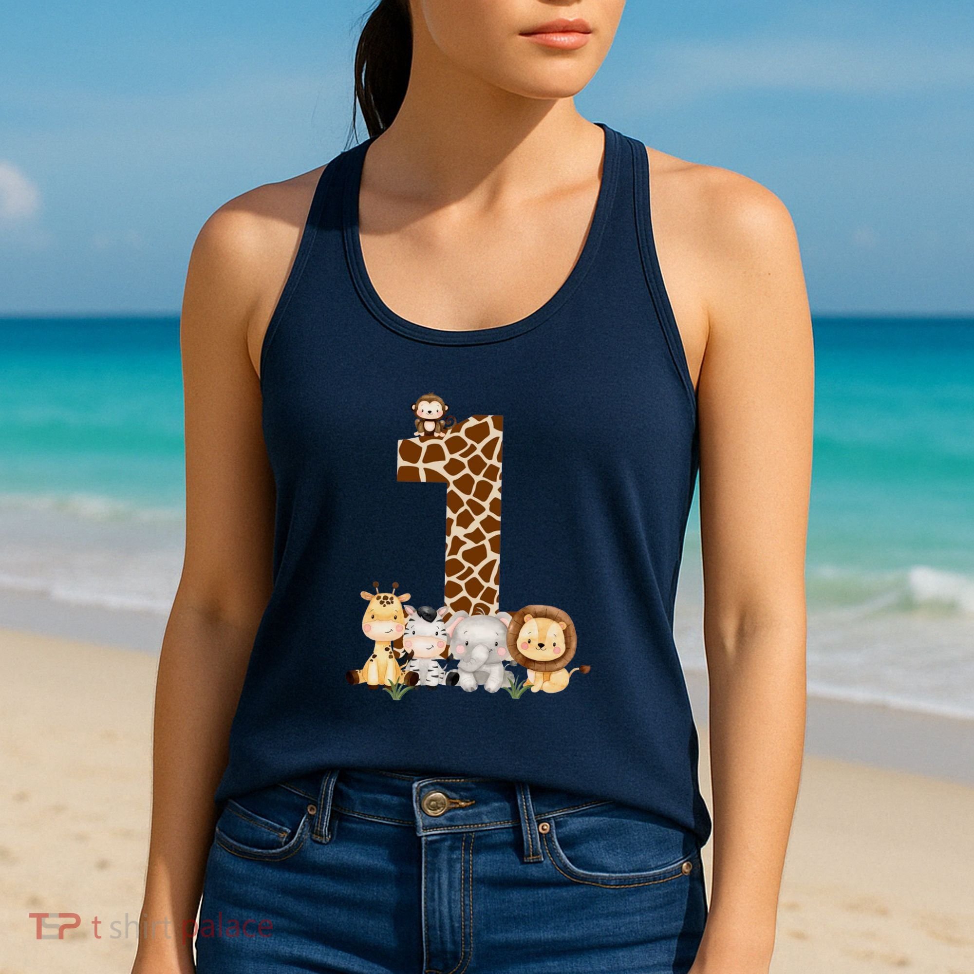 1st Birthday Jungle Animals Safari Giraffe Zebra Lion Wild Women's Tank Top