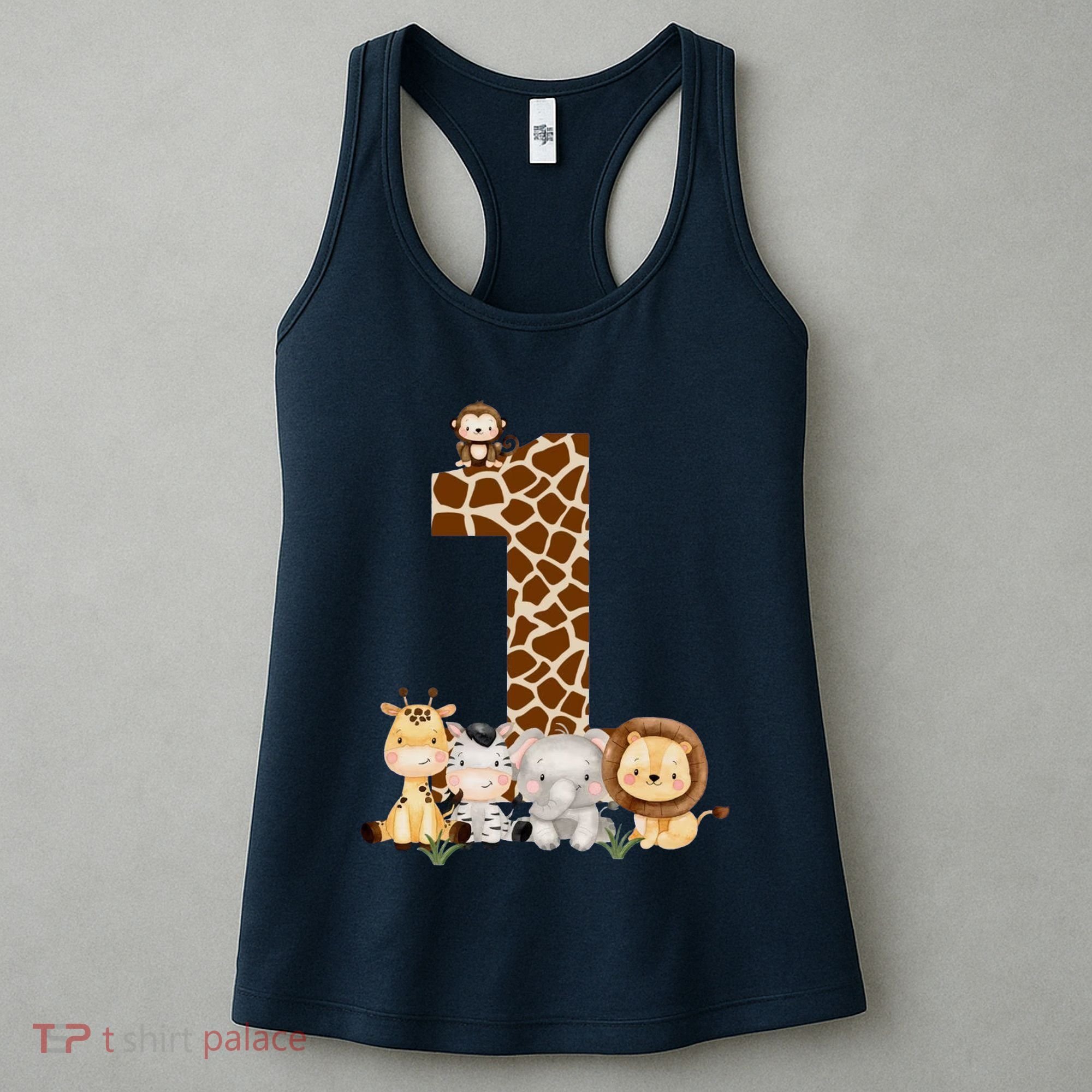 1st Birthday Jungle Animals Safari Giraffe Zebra Lion Wild Women's Tank Top