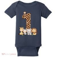 1st Birthday Jungle Animals Safari Giraffe Zebra Lion Wild Baby Bodysuit thumb 0