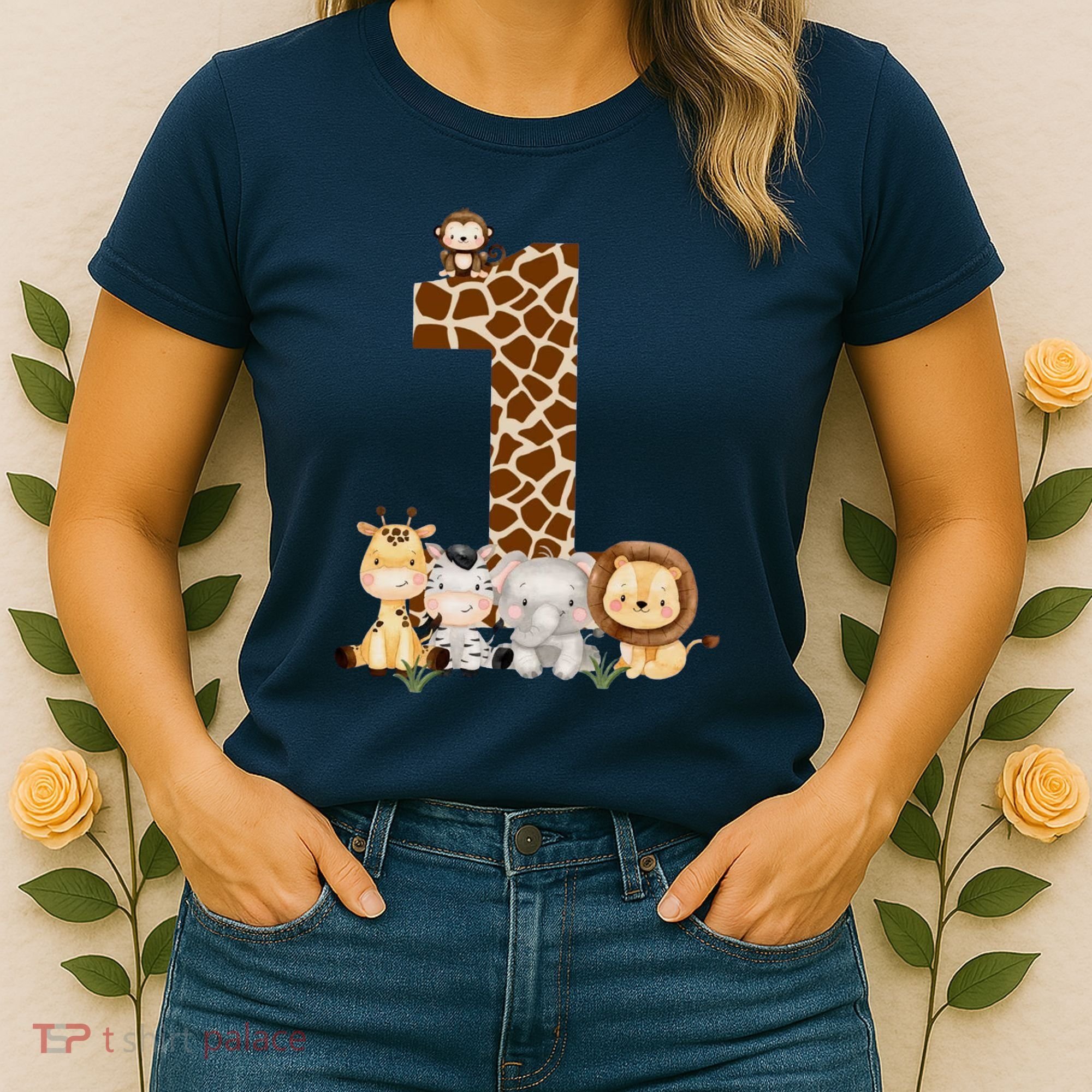 1st Birthday Jungle Animals Safari Giraffe Zebra Lion Wild Women's T-Shirt