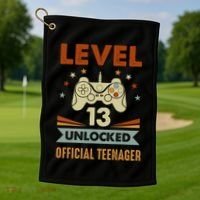13th Birthday Level 13 Unlocked Teenager Golf Towel thumb 1