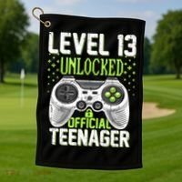 13th Birthday Level 13 Unlocked Funny Teenager Game Golf Towel thumb 1