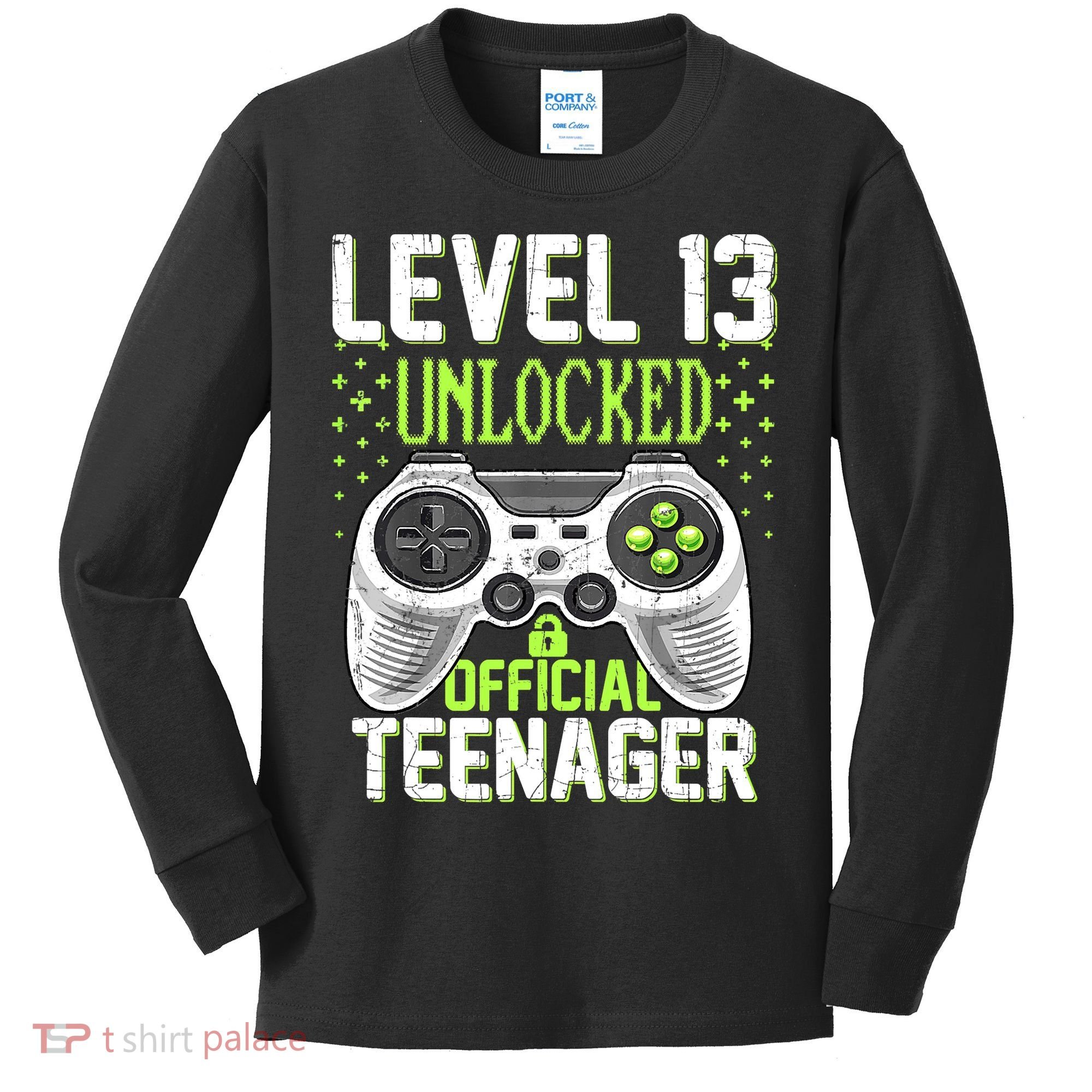 13th Birthday Level 13 Unlocked Funny Teenager Game Kids Long Sleeve Shirt
