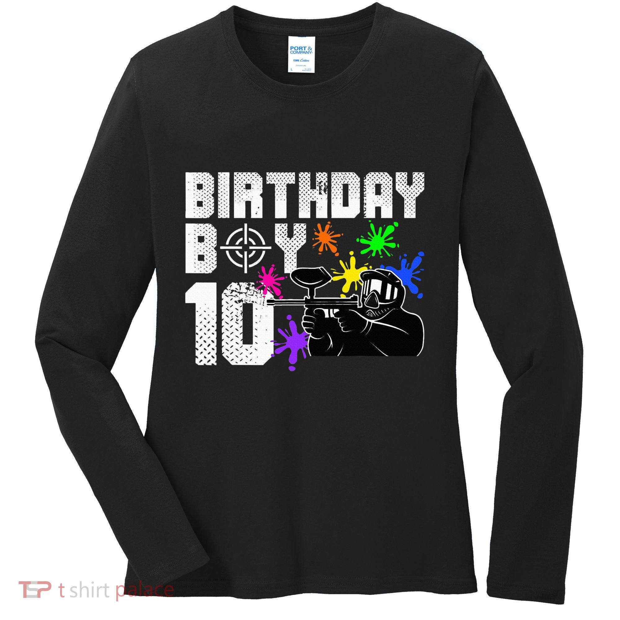 10th Birthday Paintball Outdoor Sport 10 Year Old Funny Women's Long Sleeve Shirt