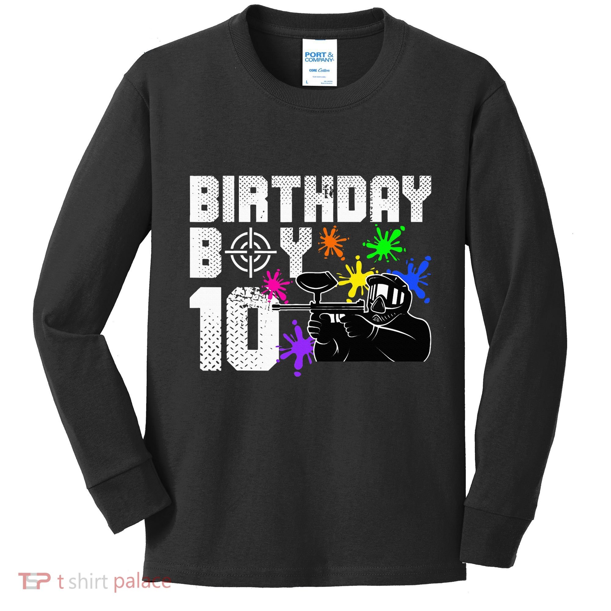 10th Birthday Paintball Outdoor Sport 10 Year Old Funny Kids Long Sleeve Shirt