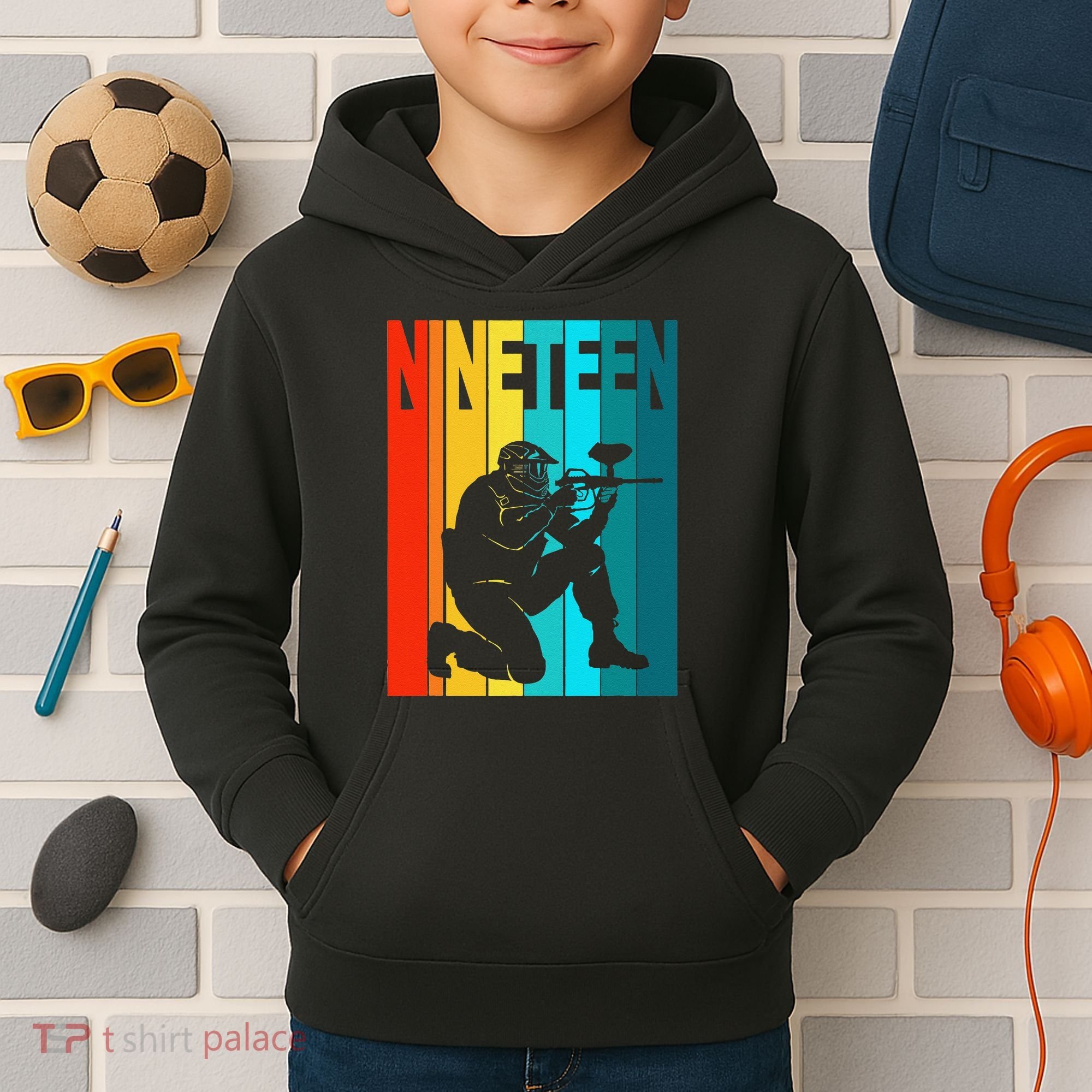 19th Birthday Paintball Theme 19 Year Old Boy Birthday Kids Hoodie