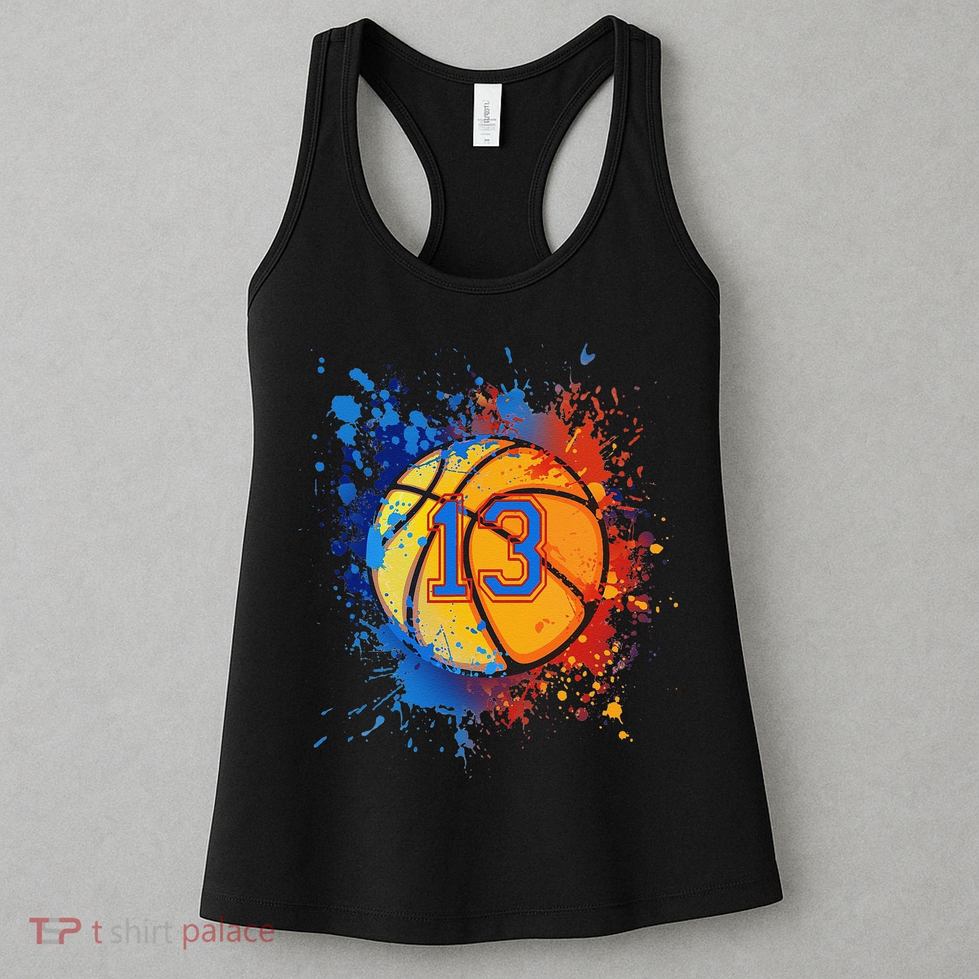 13th Birthday Party Thirteen 13 Year Old Basketball Bday Women's Tank Top