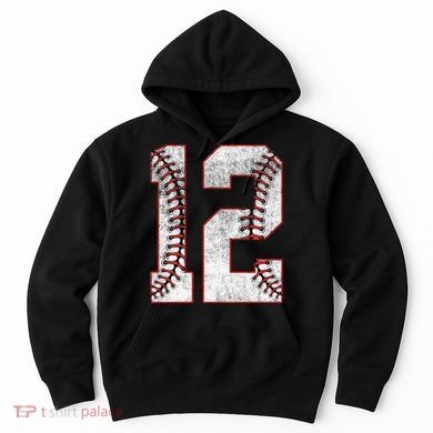 12th Birthday party Twelve 12 Year Old Baseball Bday Hoodie