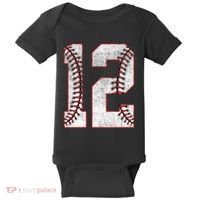 12th Birthday party Twelve 12 Year Old Baseball Bday Baby Bodysuit thumb 0