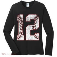12th Birthday party Twelve 12 Year Old Baseball Bday Women's Long Sleeve Shirt thumb 0