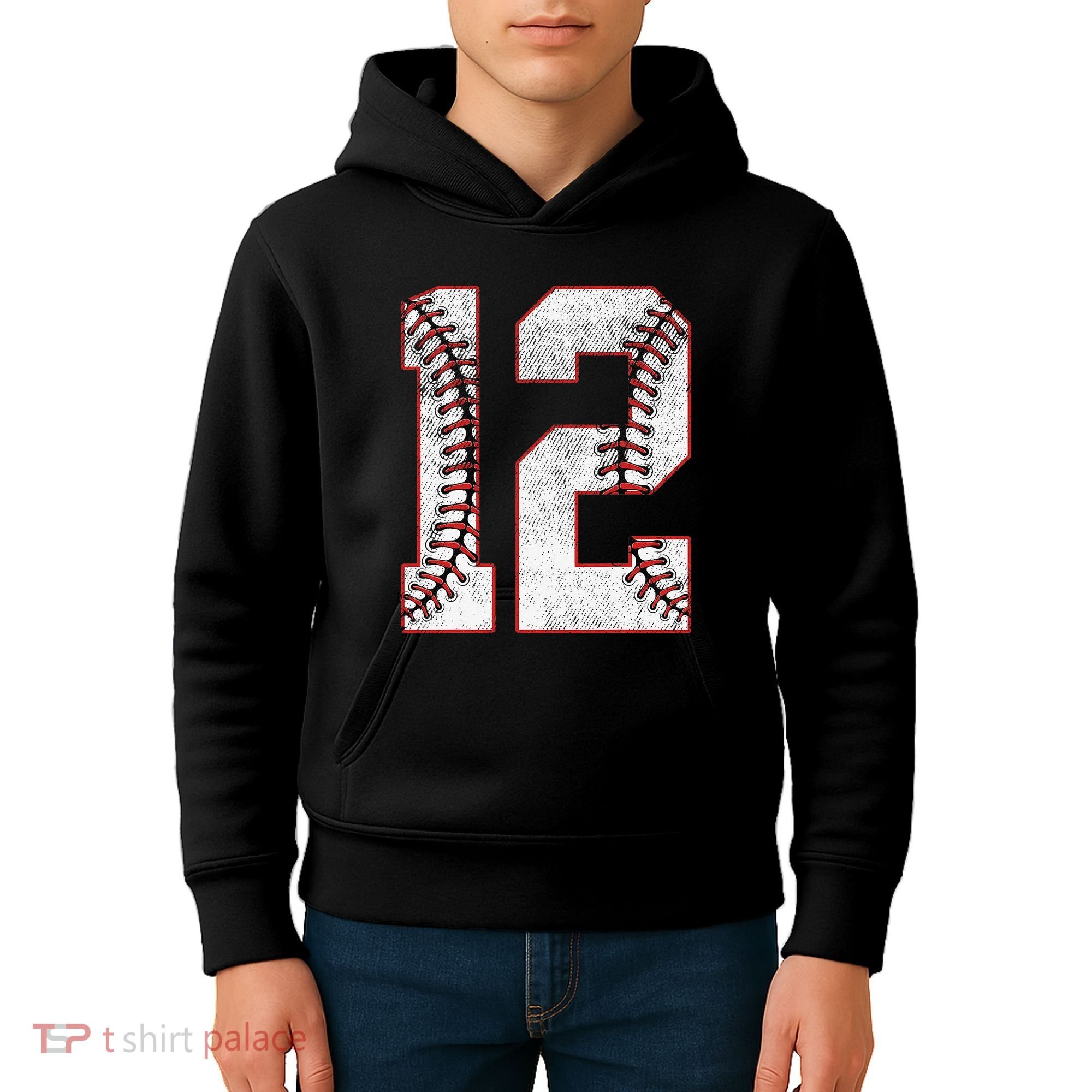 12th Birthday party Twelve 12 Year Old Baseball Bday Kids Hoodie