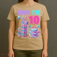 10th Birthday Party Llama Pinata Girl Bruh Im 10 T-Shirt thumb 4
