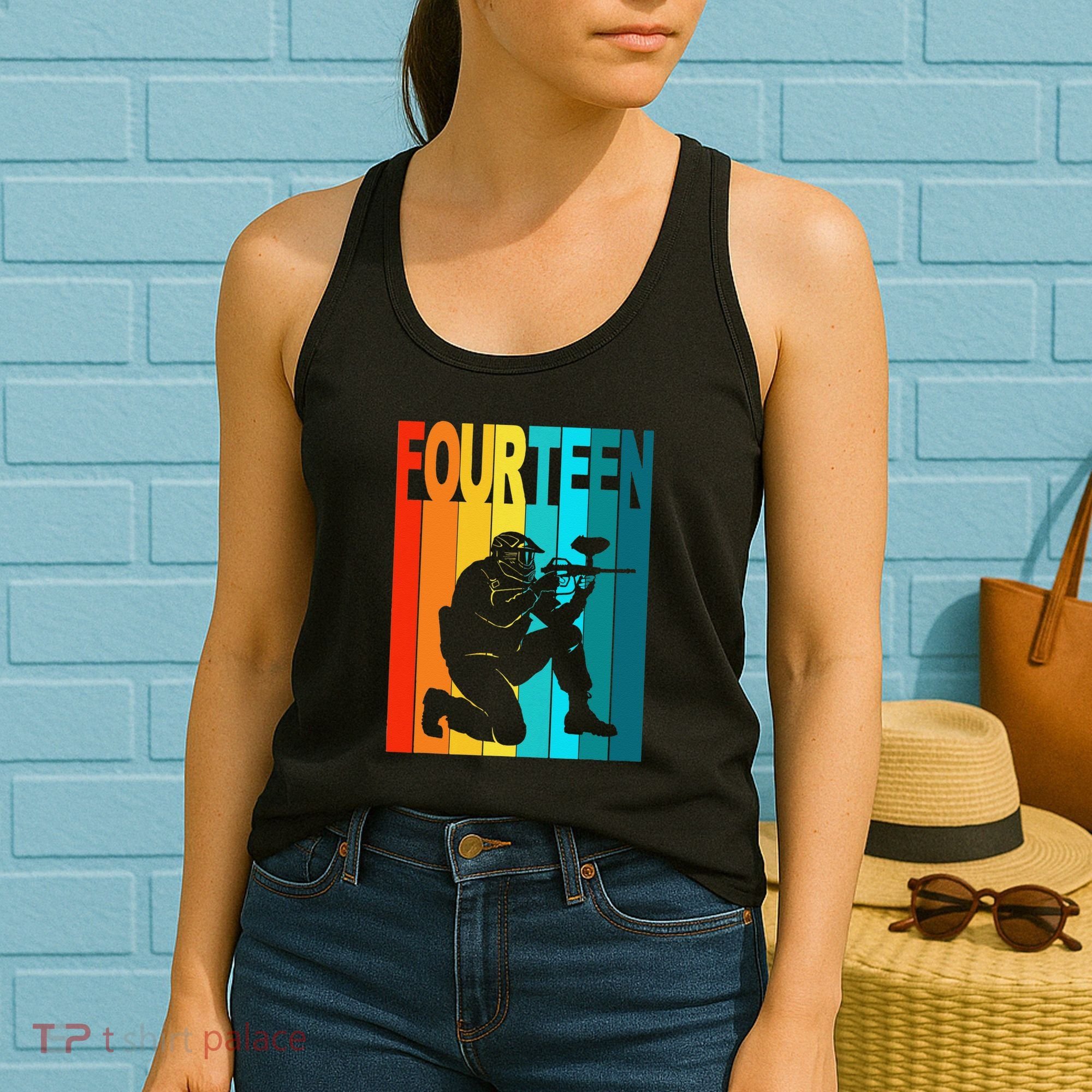 14th Birthday Paintball Theme 14 Year Old Boy Birthday Women's Tank Top
