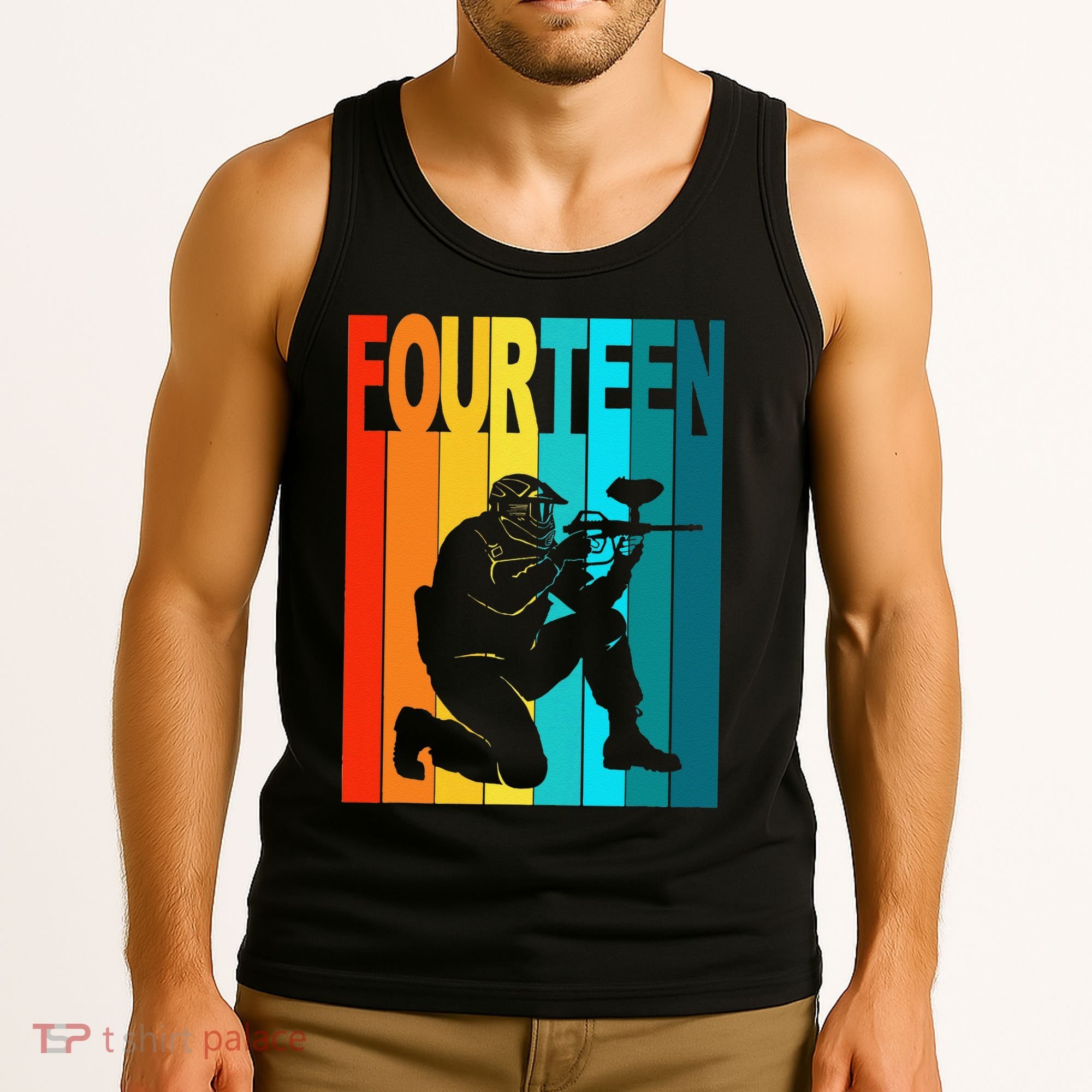 14th Birthday Paintball Theme 14 Year Old Boy Birthday Tank Top
