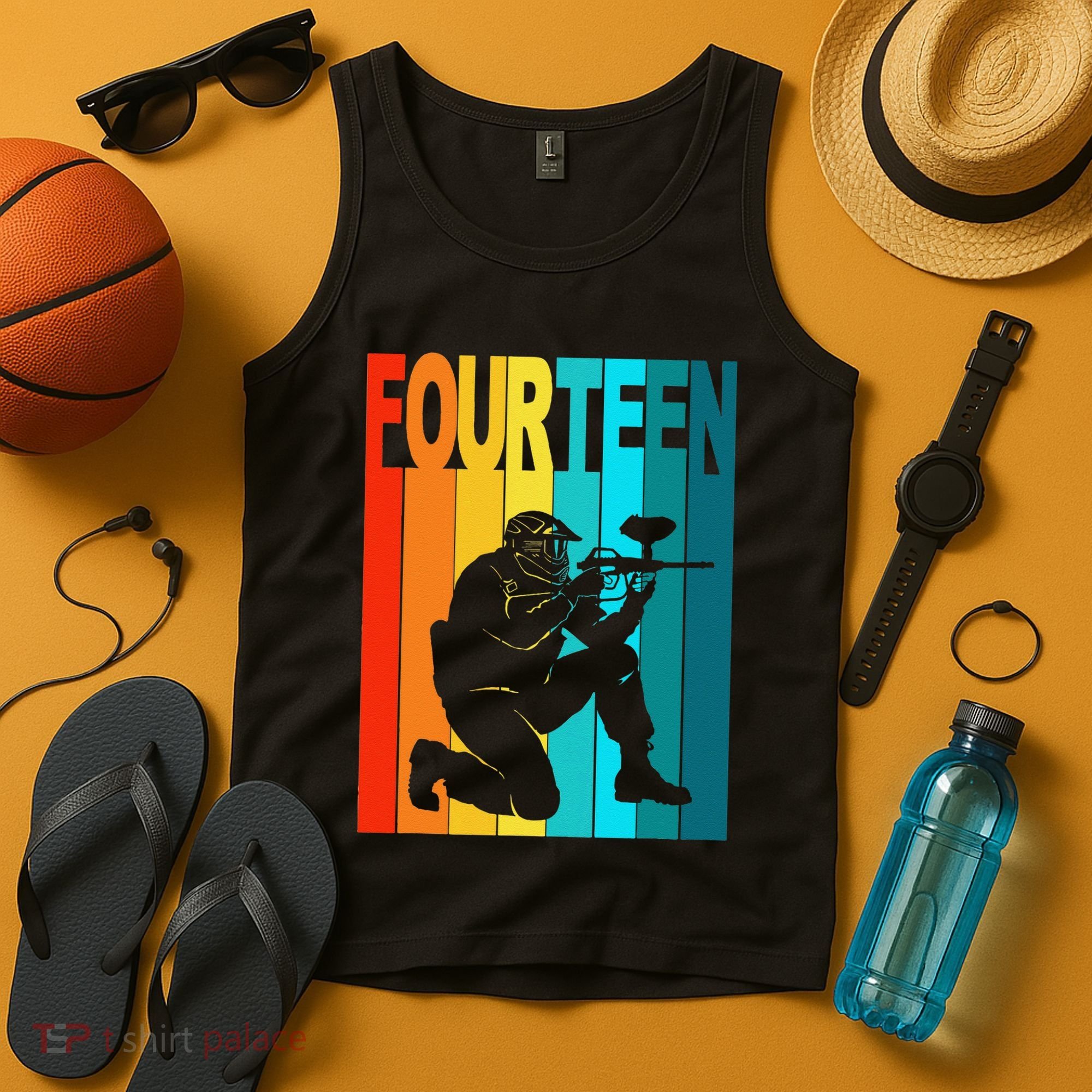 14th Birthday Paintball Theme 14 Year Old Boy Birthday Tank Top