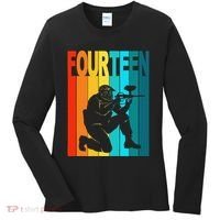 14th Birthday Paintball Theme 14 Year Old Boy Birthday Women's Long Sleeve Shirt thumb 0