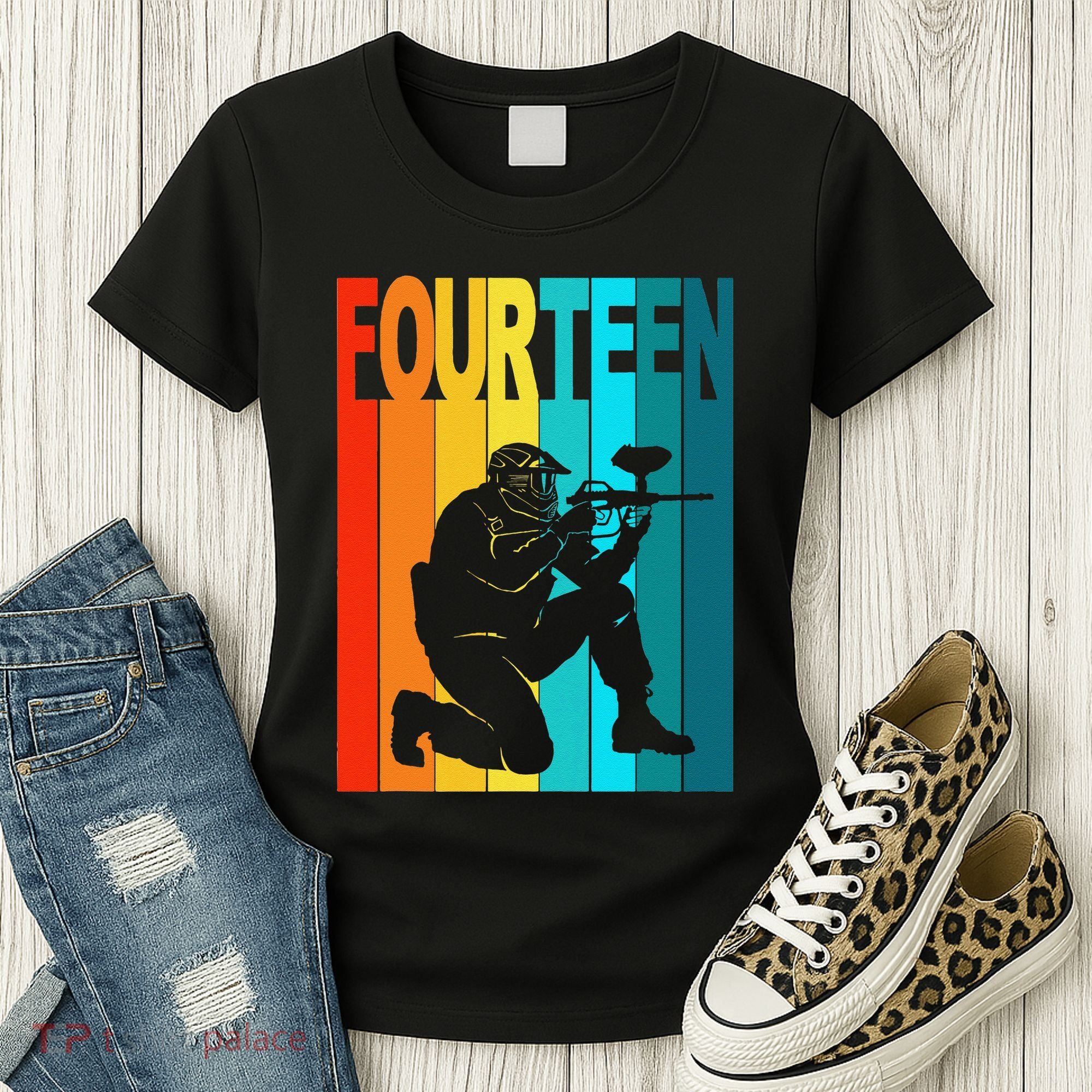 14th Birthday Paintball Theme 14 Year Old Boy Birthday Women's T-Shirt