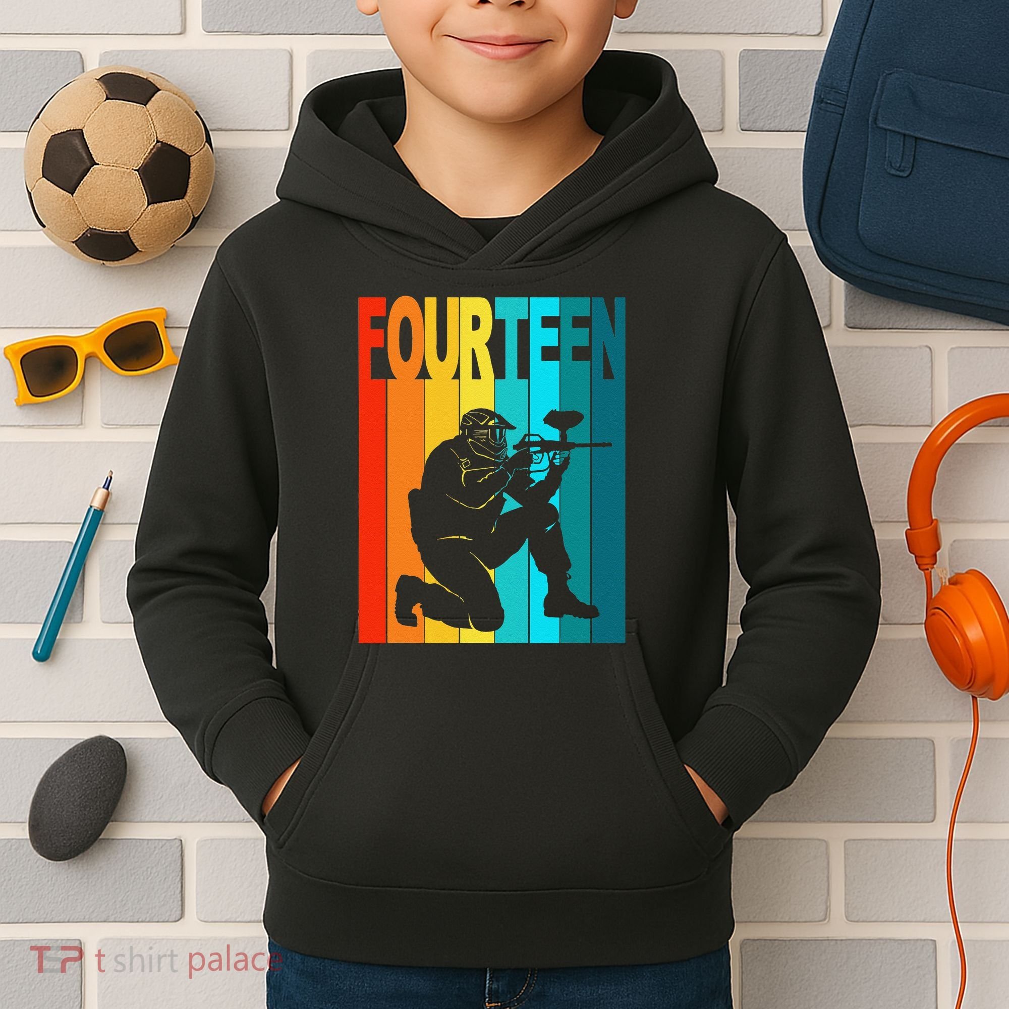 14th Birthday Paintball Theme 14 Year Old Boy Birthday Kids Hoodie