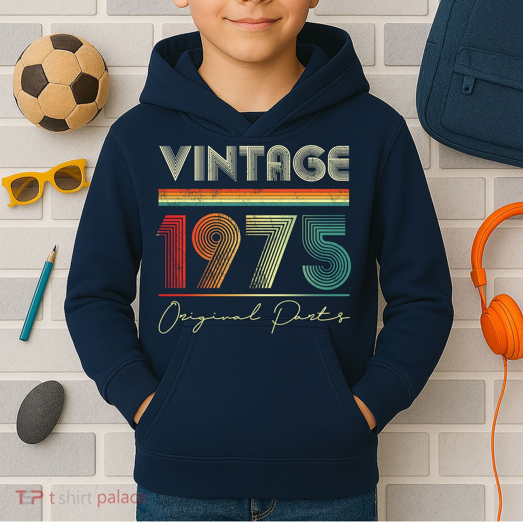 1975 Birthday Retro Original Parts 48th Birthday Kids Hoodie