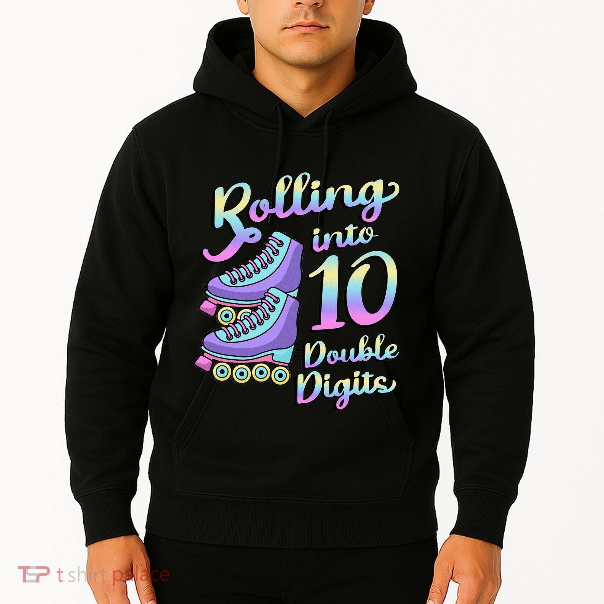 10th Birthday Rolling Into 10 Double Digits Roller Skate Hoodie