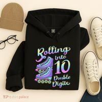 10th Birthday Rolling Into 10 Double Digits Roller Skate Hoodie thumb 4