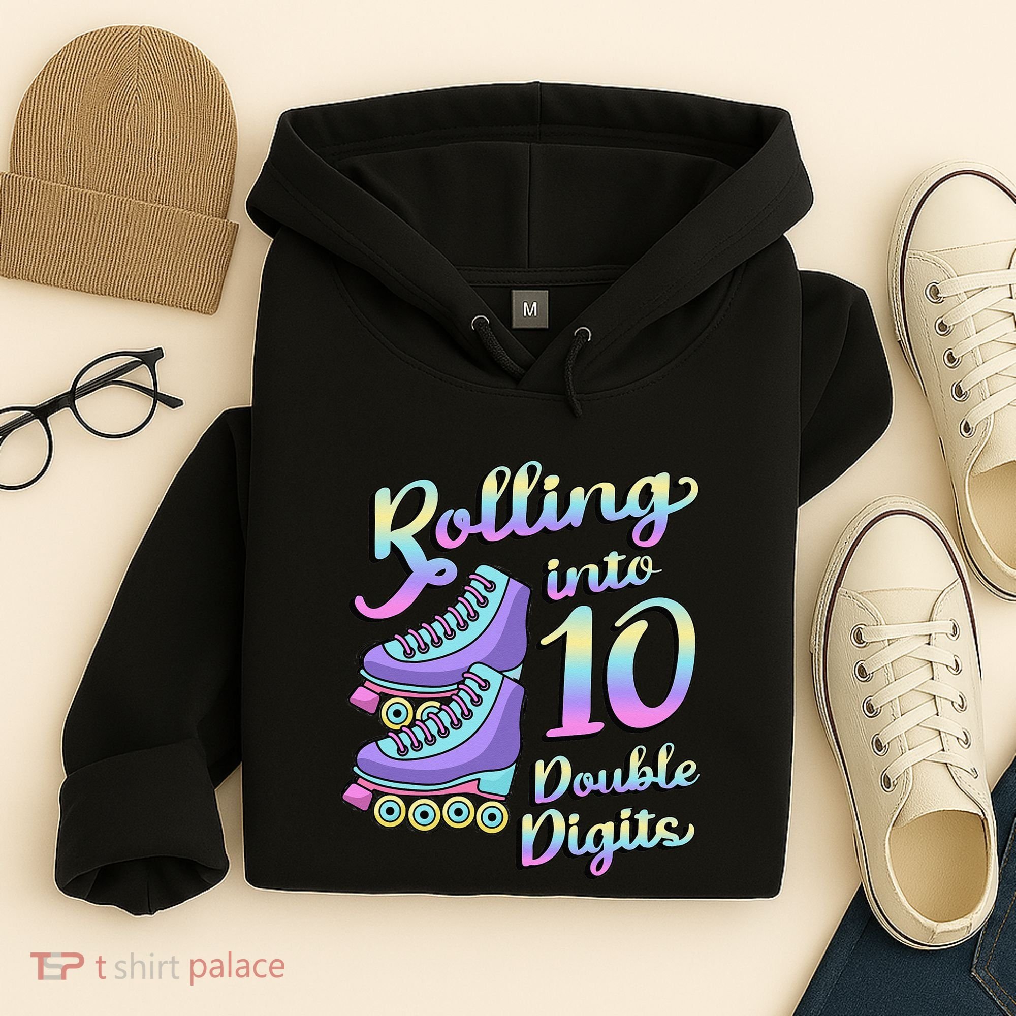 10th Birthday Rolling Into 10 Double Digits Roller Skate Hoodie