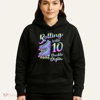 10th Birthday Rolling Into 10 Double Digits Roller Skate Hoodie thumb 5