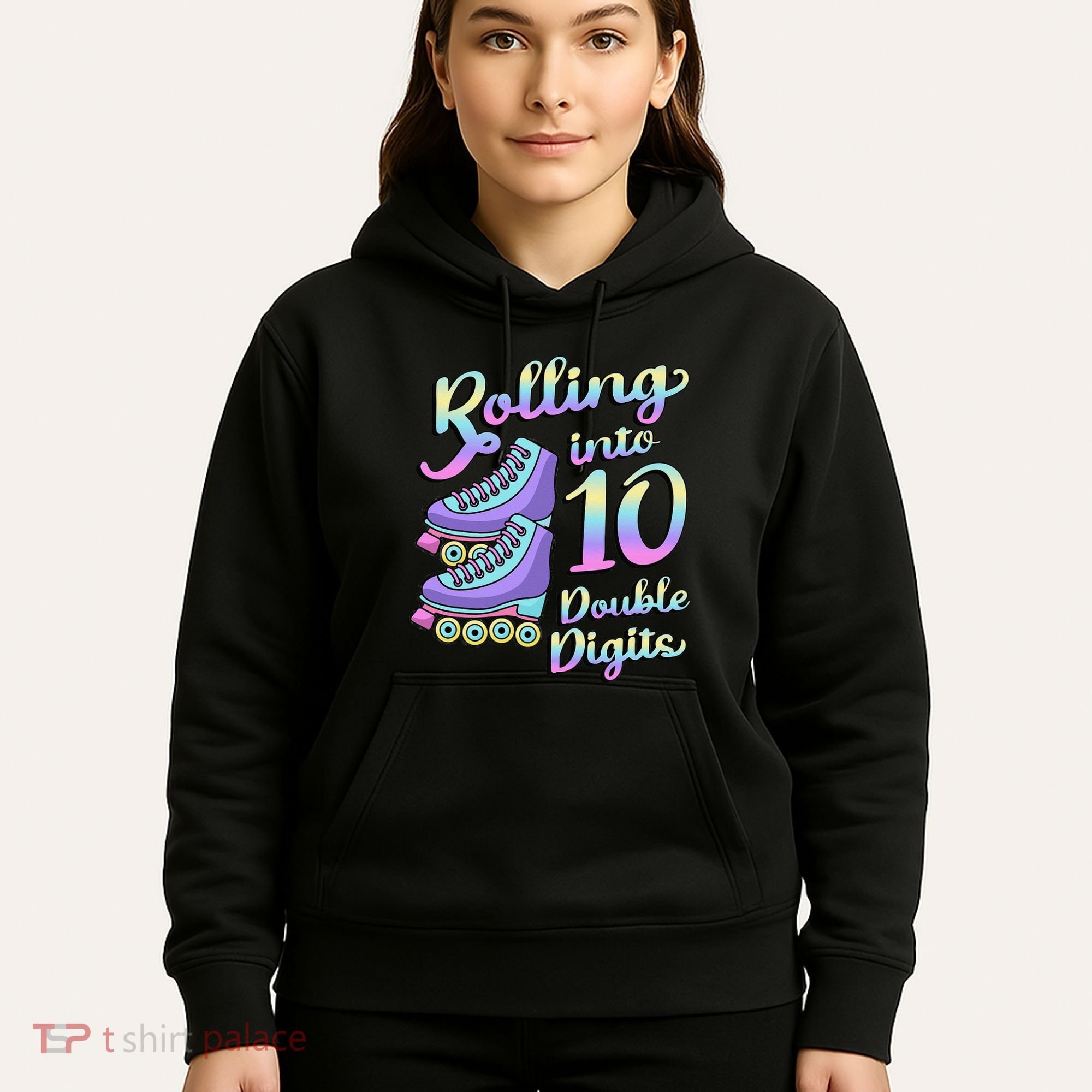 10th Birthday Rolling Into 10 Double Digits Roller Skate Hoodie